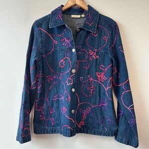 Choices Denim Jacket with Pink and Purple Floral Details
